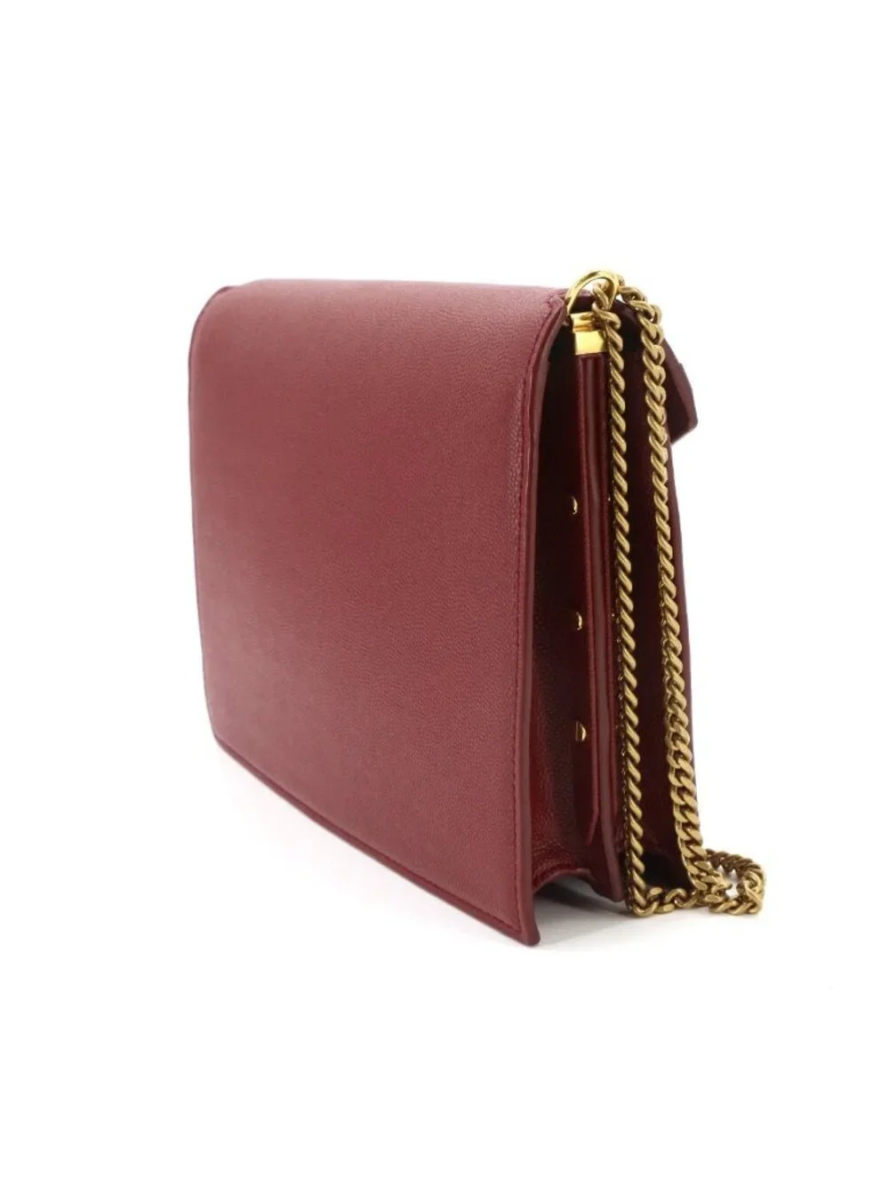 Saint Laurent Cassandra Envelope Chain Shoulder Bag Leather Red Gold